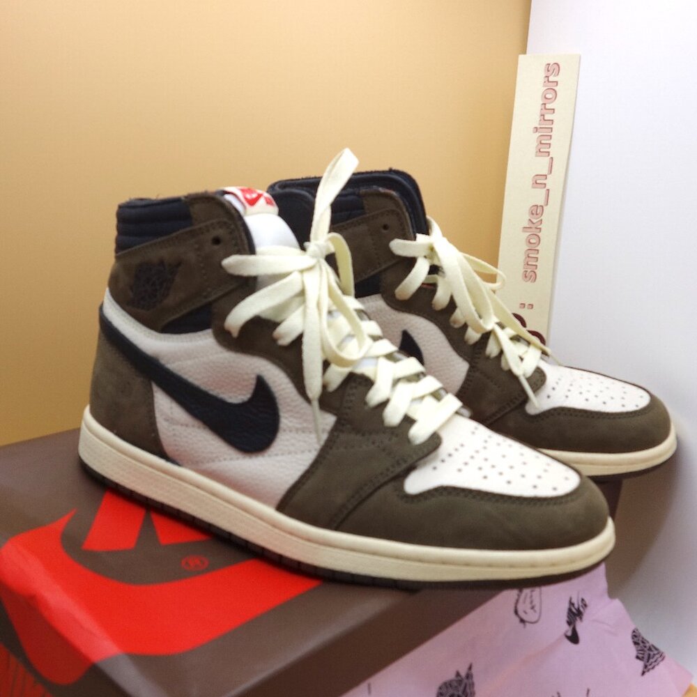 Custom Air Jordan 1 High Travis Scott Men's 8.5 Dark Mocha-Sail-University Red
